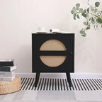 Scandinavian Cane Webbing Bedside Table – Modern Nordic Nightstand in Natural Wood Finish WHIMSICAL HOME OF CREATIONS