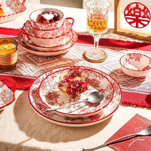 Timeless Elegance Red & White Flower Porcelain Dinnerware Set