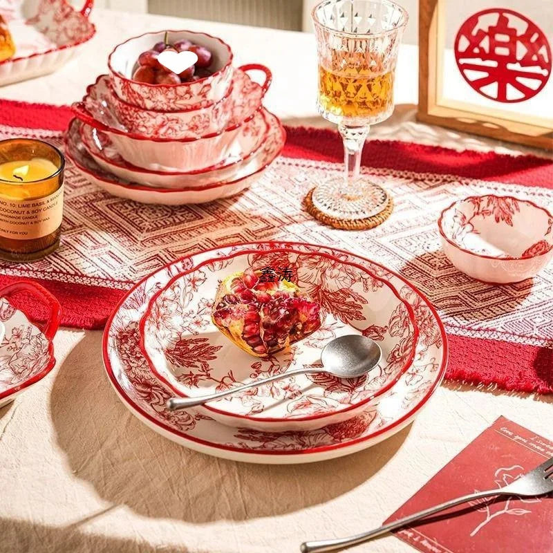 Timeless Elegance Red & White Flower Porcelain Dinnerware Set