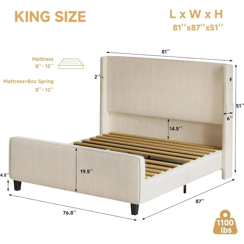 Luxury French Provincial Wingback Upholstered Bed – Timeless Contemporary Elegance with USB Port & Footboard