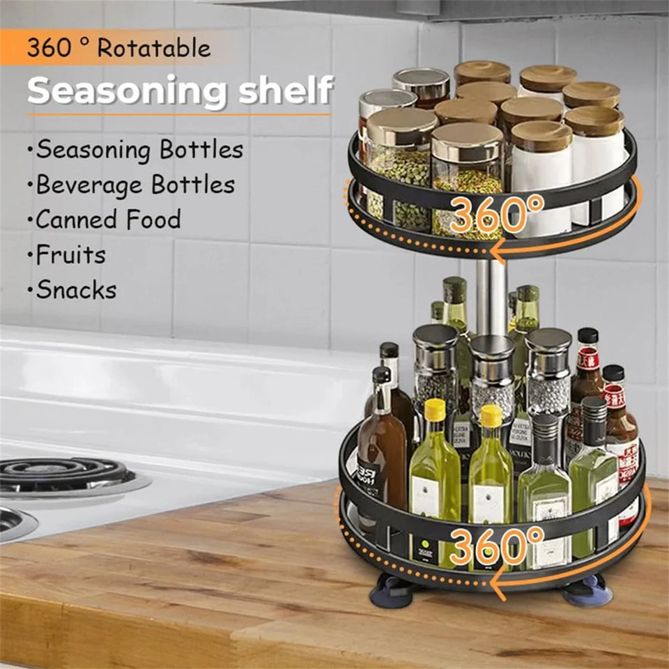 360° Rotating Carbon Steel Spice Rack Organizer – Adjustable Multi-Layer with Suction Cups