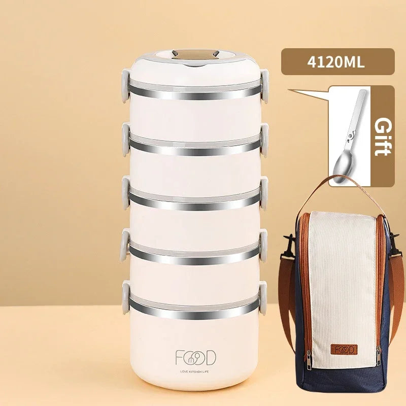 Large Capacity Thermal Insulated Lunch Box – Stackable Bento Container with Hidden Cutlery Microwave Safe