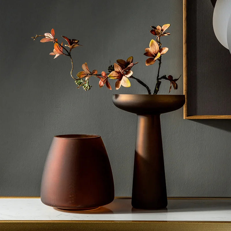 Luxury Frosted Glass Hydroponic Vase – Coffee & Frosted Elegance