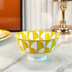 Elegant Bone China Dinnerware Set in Diamond Pattern – Sunshine Yellow