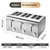2250W High-Power 6-Slot Commercial Toaster – Quick 60-Second Toast, Stainless Steel