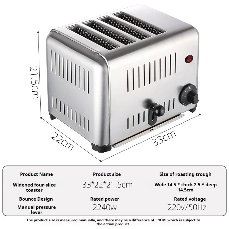 2250W High-Power 6-Slot Commercial Toaster – Quick 60-Second Toast, Stainless Steel