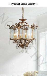 American Retro Style Dining Room Chandelier French Candle Crystal Pendant Lights For Bedroom Living LED Lighting Lamp Home Decor