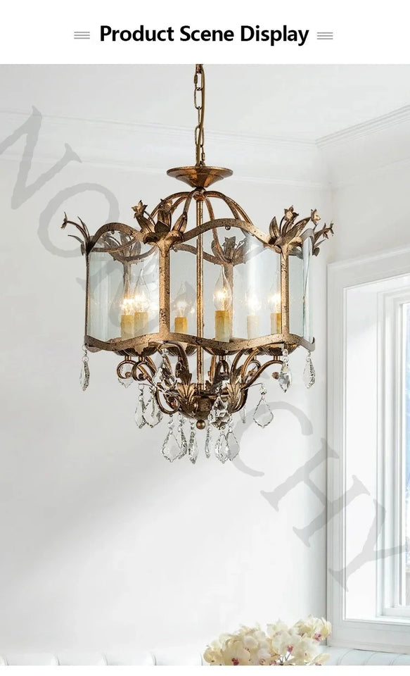 American Retro Style Dining Room Chandelier French Candle Crystal Pendant Lights For Bedroom Living LED Lighting Lamp Home Decor