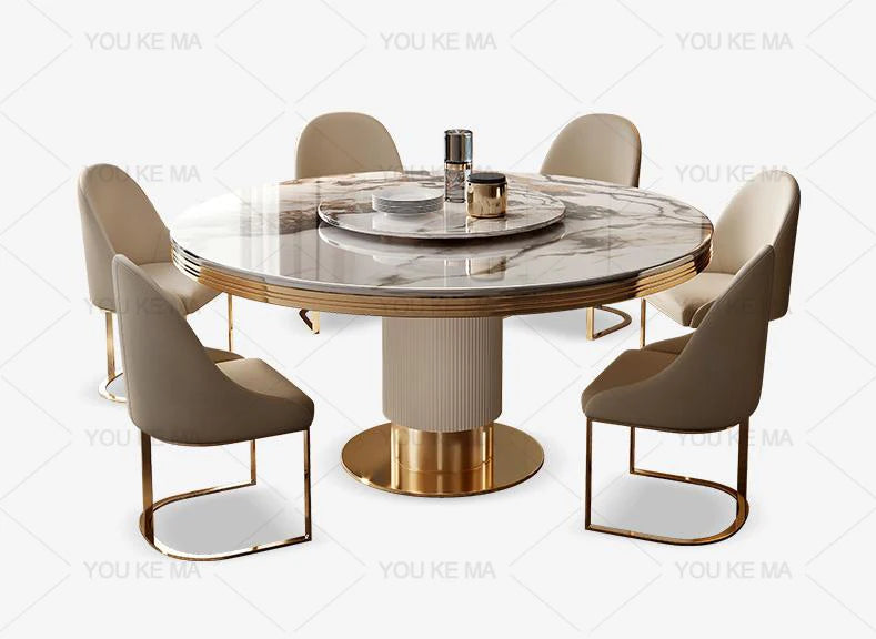 Luxury Round Marble Dining Table with Gold Frame 6-10 people