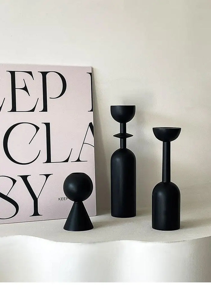Geometric Black Wooden Candle Holder – Stylish & Highly Popular Room Accent