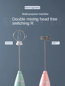 3-Speed USB Electric Milk Frother & Egg Beater – Dual Head | Mint Green, Pink, Black