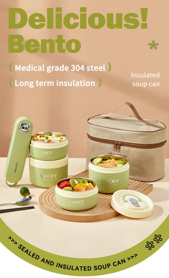 Portable Thermal 304 Stainless Steel Food Containers – Stackable & long term Insulated Microwave Safe