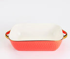 Golden Edge Ceramic Baking Dish – Retro Elegance Meets Everyday Function(non burning handles) WHIMSICAL HOME OF CREATIONS