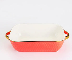 Golden Edge Ceramic Baking Dish – Retro Elegance Meets Everyday Function(non burning handles)