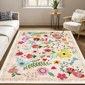Soft Boho Floral Chic Rug – Washable & Non-Slip