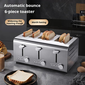 2250W High-Power 6-Slot Commercial Toaster – Quick 60-Second Toast, Stainless Steel