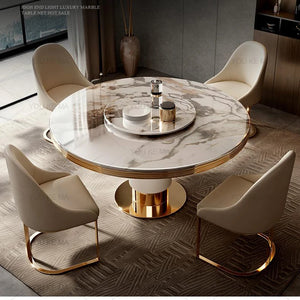 Luxury Round Marble Dining Table with Gold Frame 6-10 people