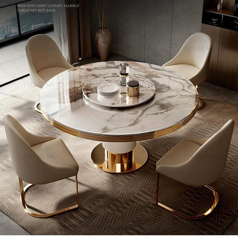Luxury Round Marble Dining Table with Gold Frame 6-10 people