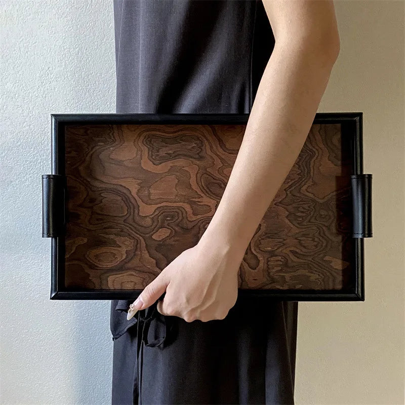 Solid Wood Decorative Serving Tray – Dark & Light Finish