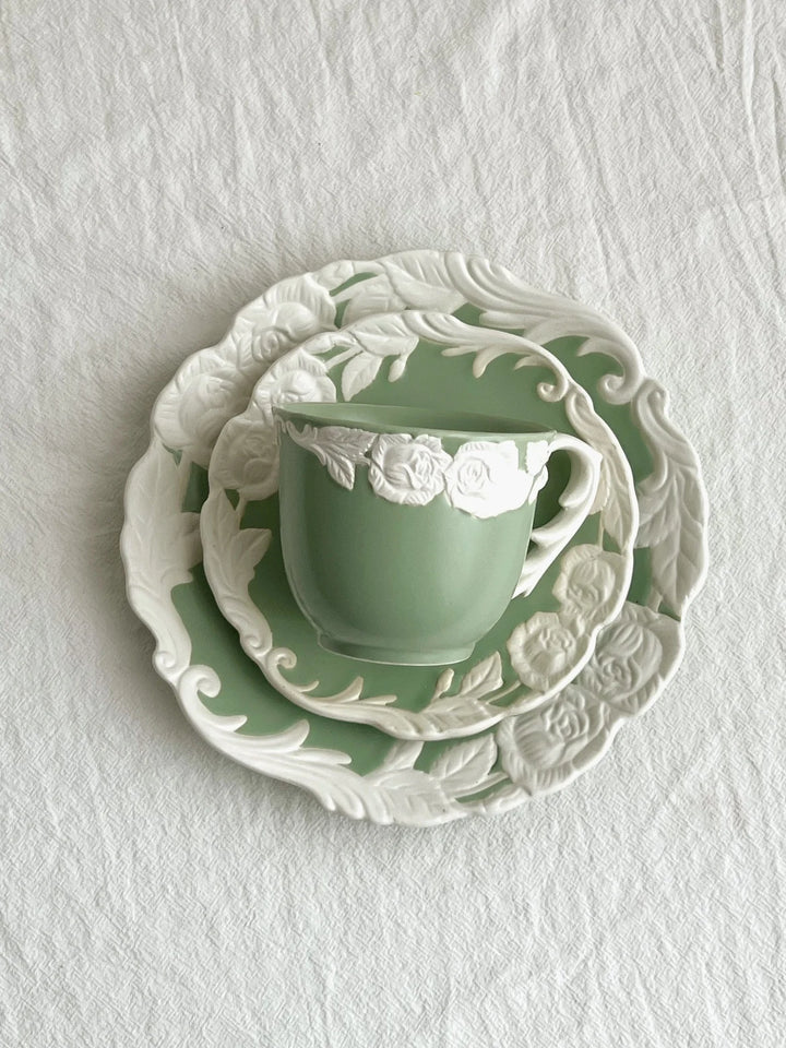 Vintage-Inspired Rose Tea & Coffee Cup Set with Saucer and Cake plate