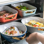 Golden Edge Ceramic Baking Dish – Retro Elegance Meets Everyday Function(non burning handles) WHIMSICAL HOME OF CREATIONS