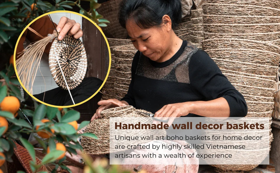 9-Piece Boho & Hamptons Style Rattan Wall Hanging Set – Neutral Tones & Timeless Sophistication