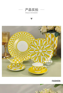 Elegant Bone China Dinnerware Set in Diamond Pattern – Sunshine Yellow