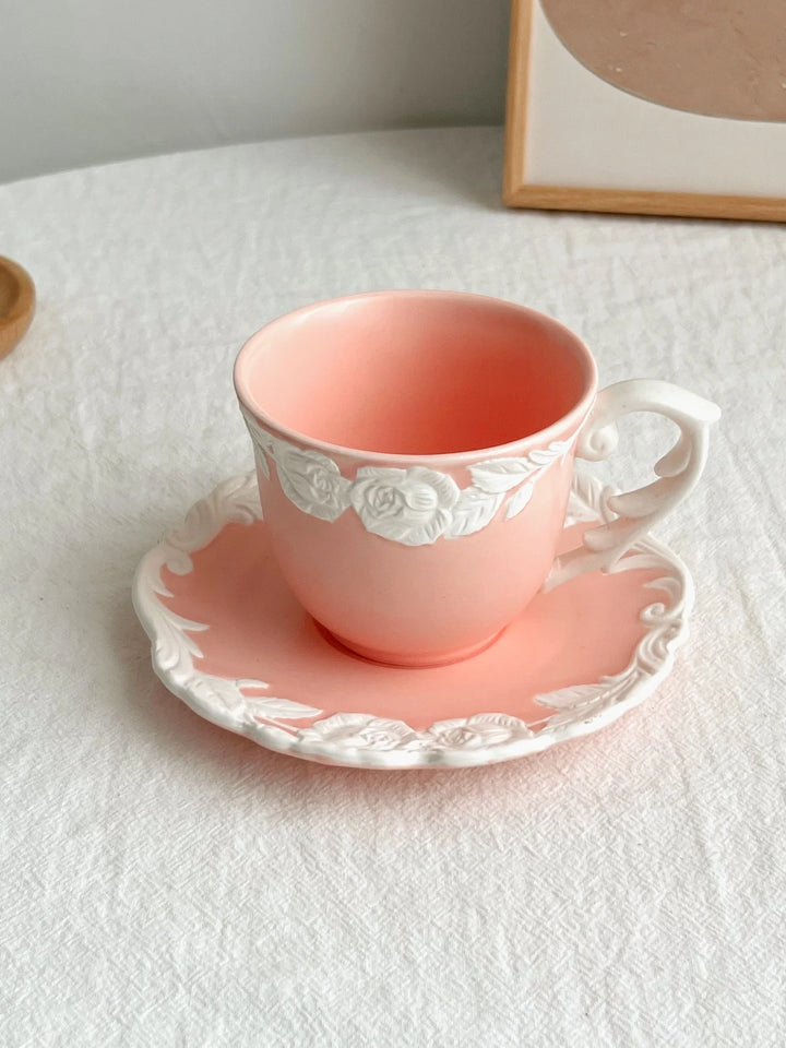 Vintage-Inspired Rose Tea & Coffee Cup Set with Saucer and Cake plate
