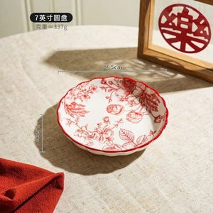 Timeless Elegance Red & White Flower Porcelain Dinnerware Set