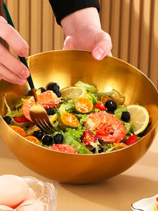 Large Gold Stainless Steel Salad Bowl – 20x9cm Retro Design