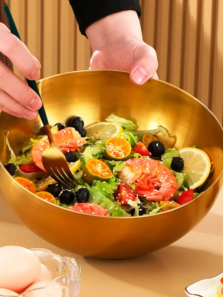 Large Gold Stainless Steel Salad Bowl – 20x9cm Retro Design