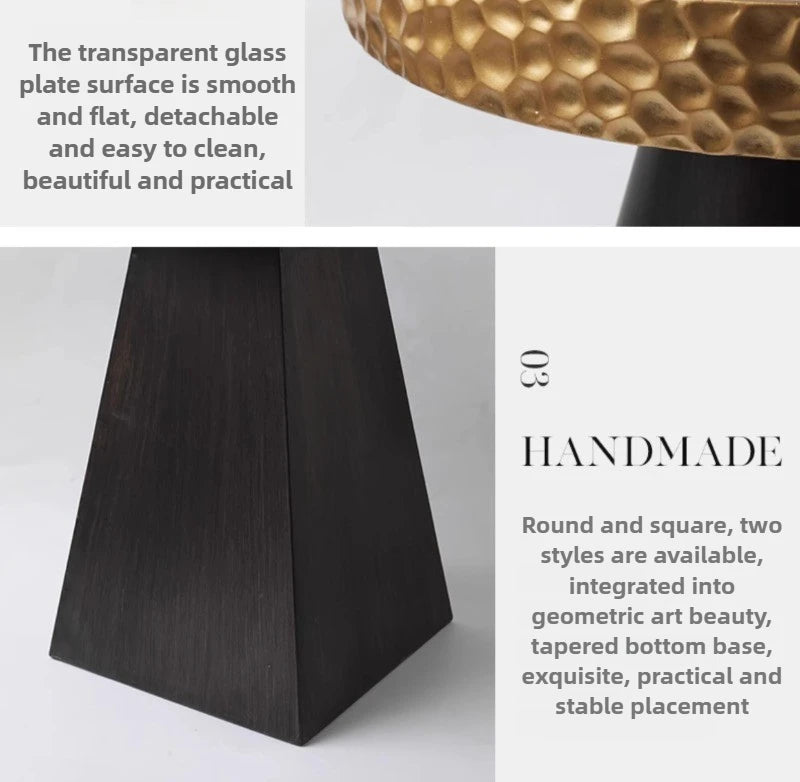 Uitstekende Luukse Art Deco Boho Koffietafel – Handgemaakte Natuurlike Skulp Inlegsel met Smeeyster Geometriese Basis &amp; Glasblad