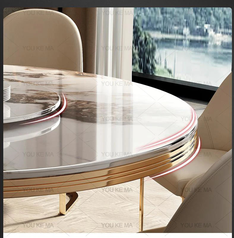 Luxury Round Marble Dining Table with Gold Frame 6-10 people