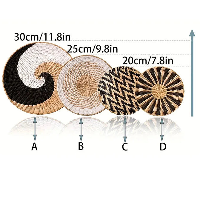 4/7pcs Natural Rattan Wall Hanging Decor – Farmhouse & Boho Timeless Style