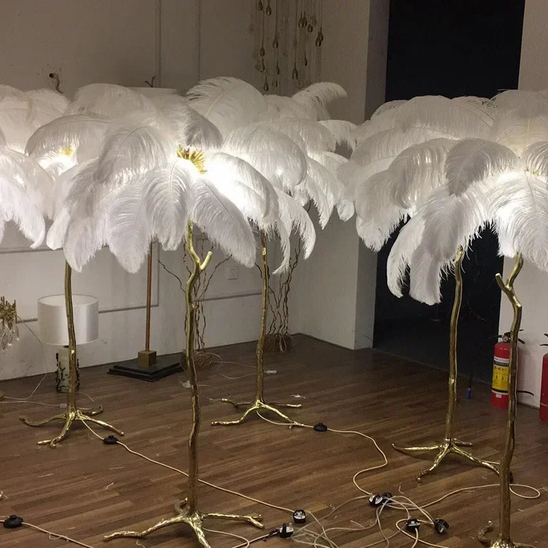 Modern Luxury Ostrich Feather Floor Lamp – Elegant Statement Piece