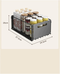 Carbon Steel Pull-Out Folding Cabinet Storage Rack – Double Layer, Heavy-Duty