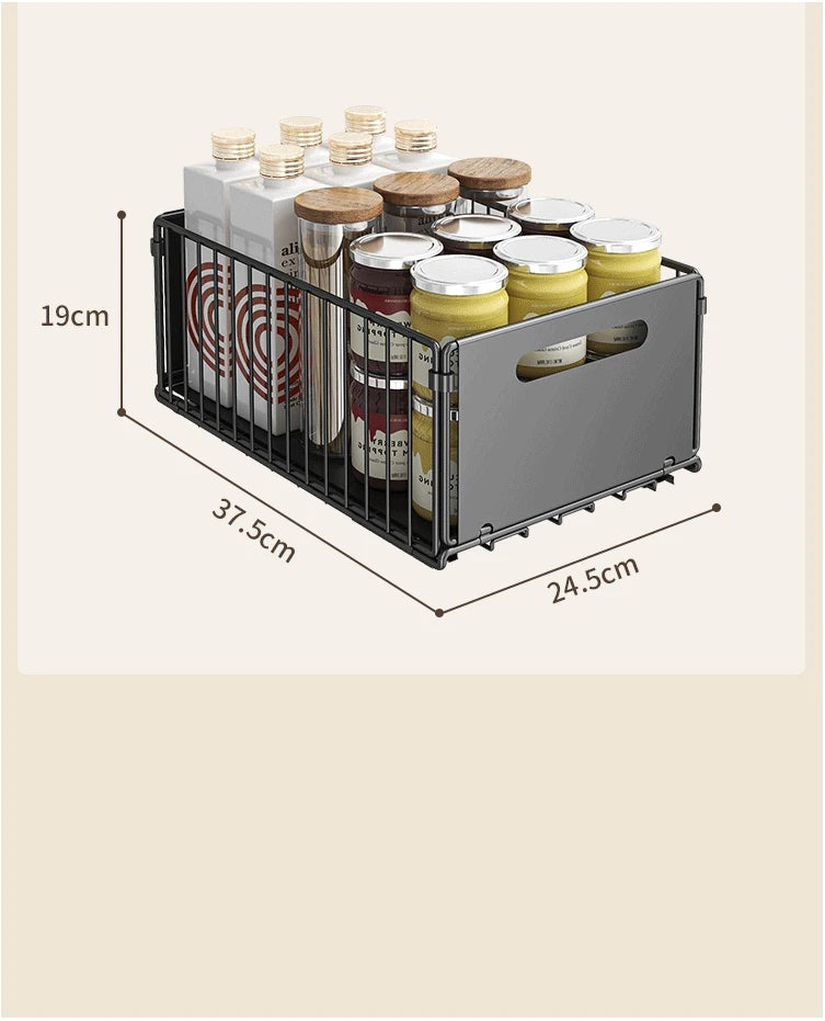 Carbon Steel Pull-Out Folding Cabinet Storage Rack – Double Layer, Heavy-Duty