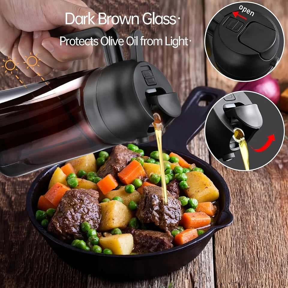 2-in-1 Olive Oil Glass Dispenser – 470ml Light-Blocking Spray & Pour