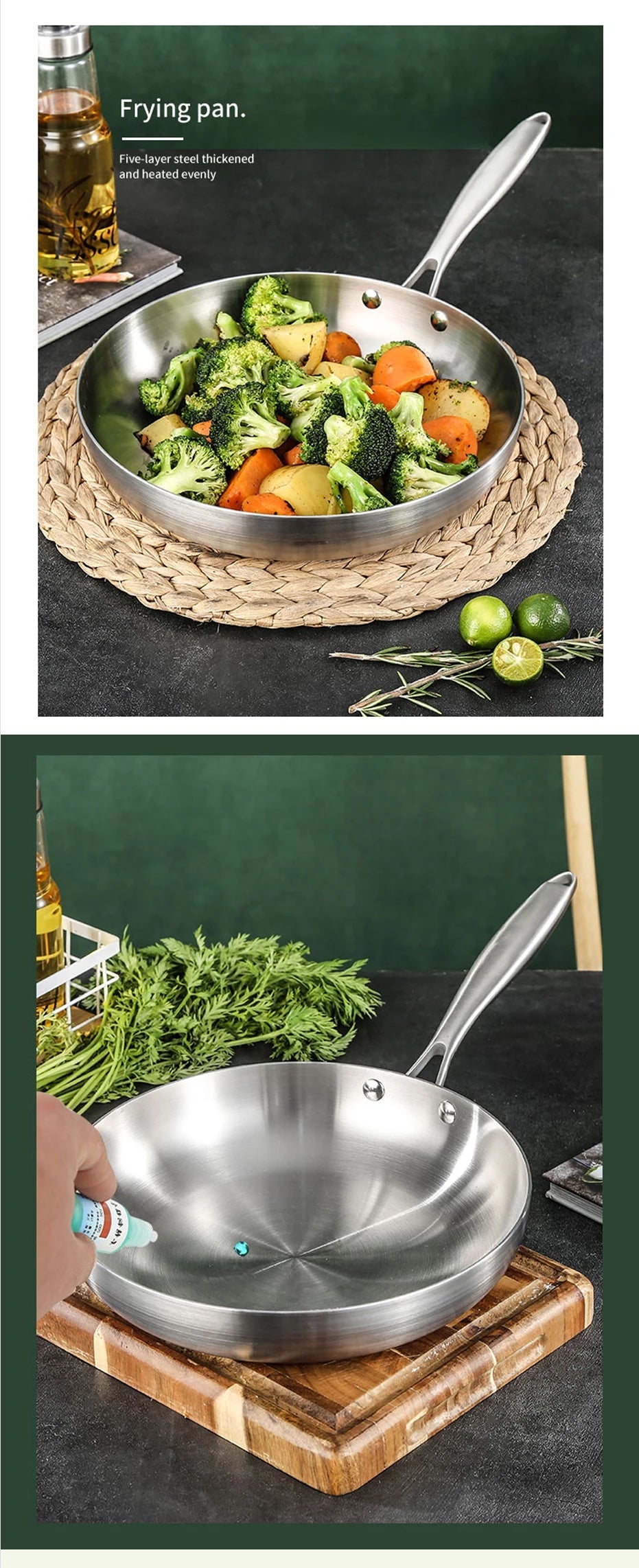 5-Ply 304 Stainless Steel Frying Pan – Multi-Layer Non-Stick Cookware for Gas & Induction Stovetops WHIMSICAL HOME OF CREATIONS