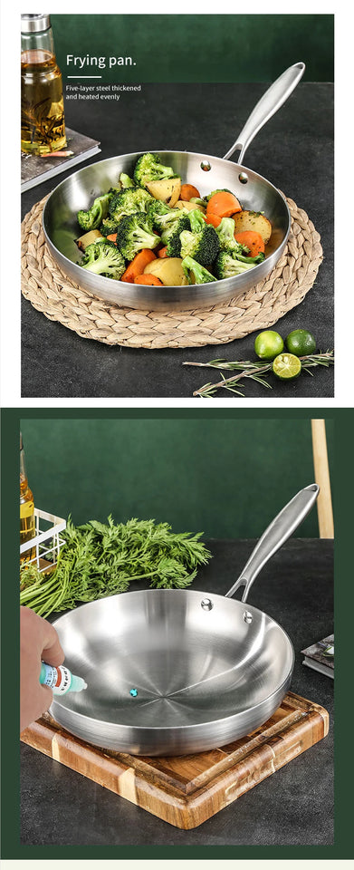 5-Ply 304 Stainless Steel Frying Pan – Ultimate Versatility Gas Stove and Induction Cooker