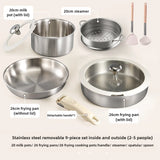 9pcs Stainless Steel Detachable Handle Cookware Pots and Pans Set