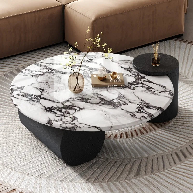 Moderne Hedendaagse Luukse Marmer Koffietafel – Minimalistiese Natuursteen met Massiewe Houtraam