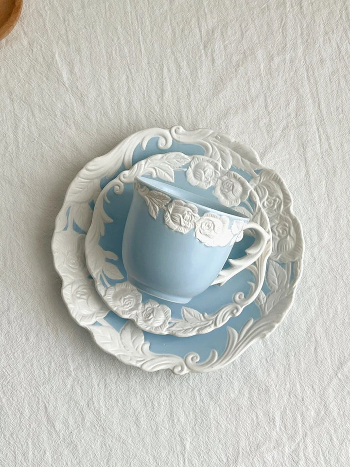 Vintage-Inspired Rose Tea & Coffee Cup Set with Saucer and Cake plate