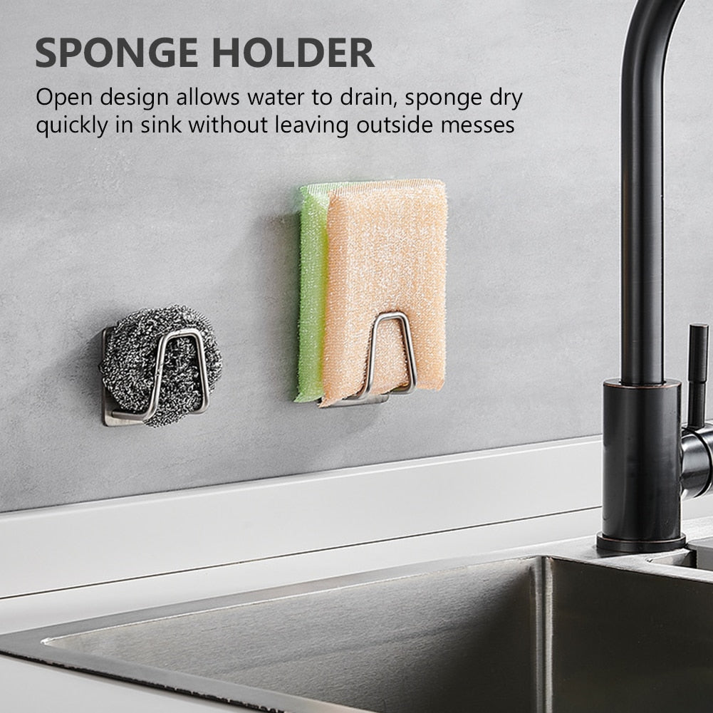 Stainless Steel Adhesive Sink Sponge Holder – Rustproof & Waterproof Kitchen Organizer