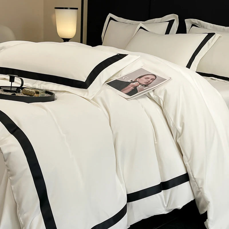 Luxury Hotel-Style Black & White 4-Piece Duvet Cover Set – Thick Brushed 100% Pure Cotton WHIMSICAL HOME OF CREATIONS
