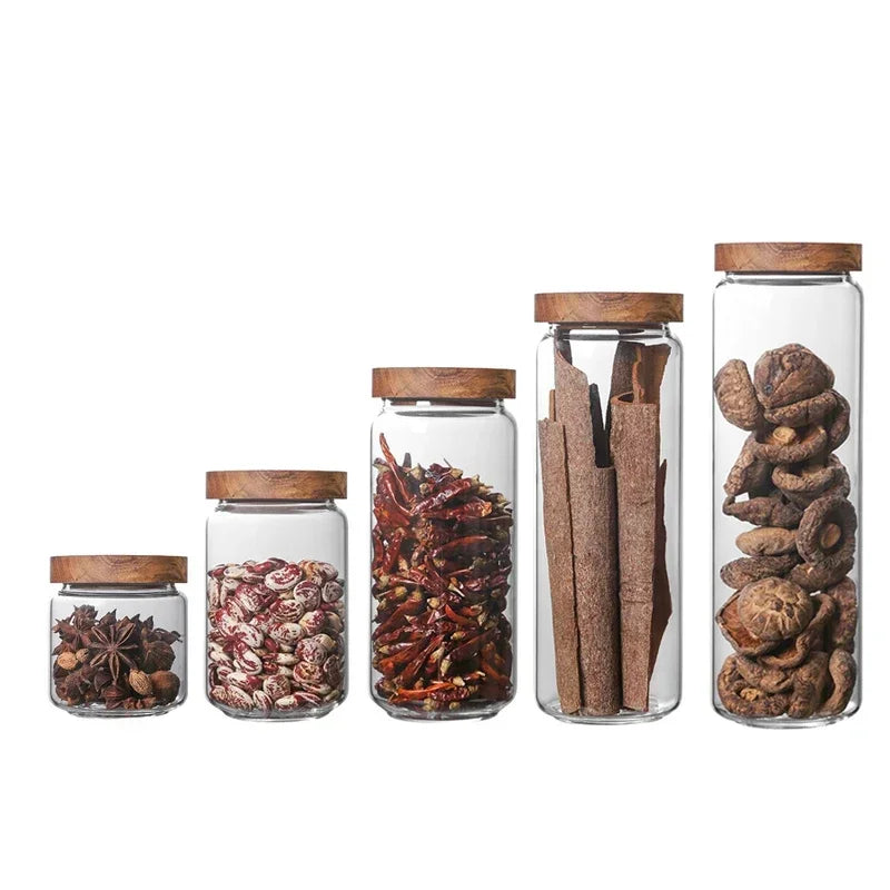 Modern Retro Glass Canister Set's with Airtight Wooden Lids