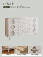 Luxury French Retro Sideboard Buffet Cabinet – Handcrafted Solid Wood with Begonia Glass & Designer Fretwork