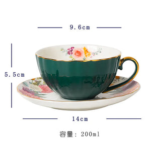European Luxury Hand Painted Gold Bone China Coffee Cups & Saucers – 2-Piece High Gloss Set
