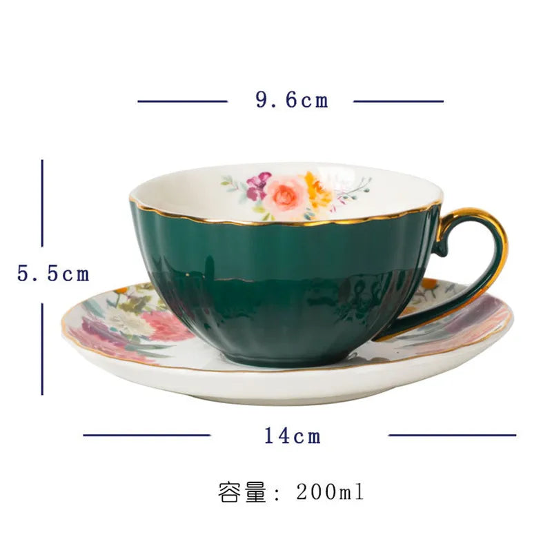 European Luxury Hand Painted Gold Bone China Coffee Cups & Saucers – 2-Piece High Gloss Set