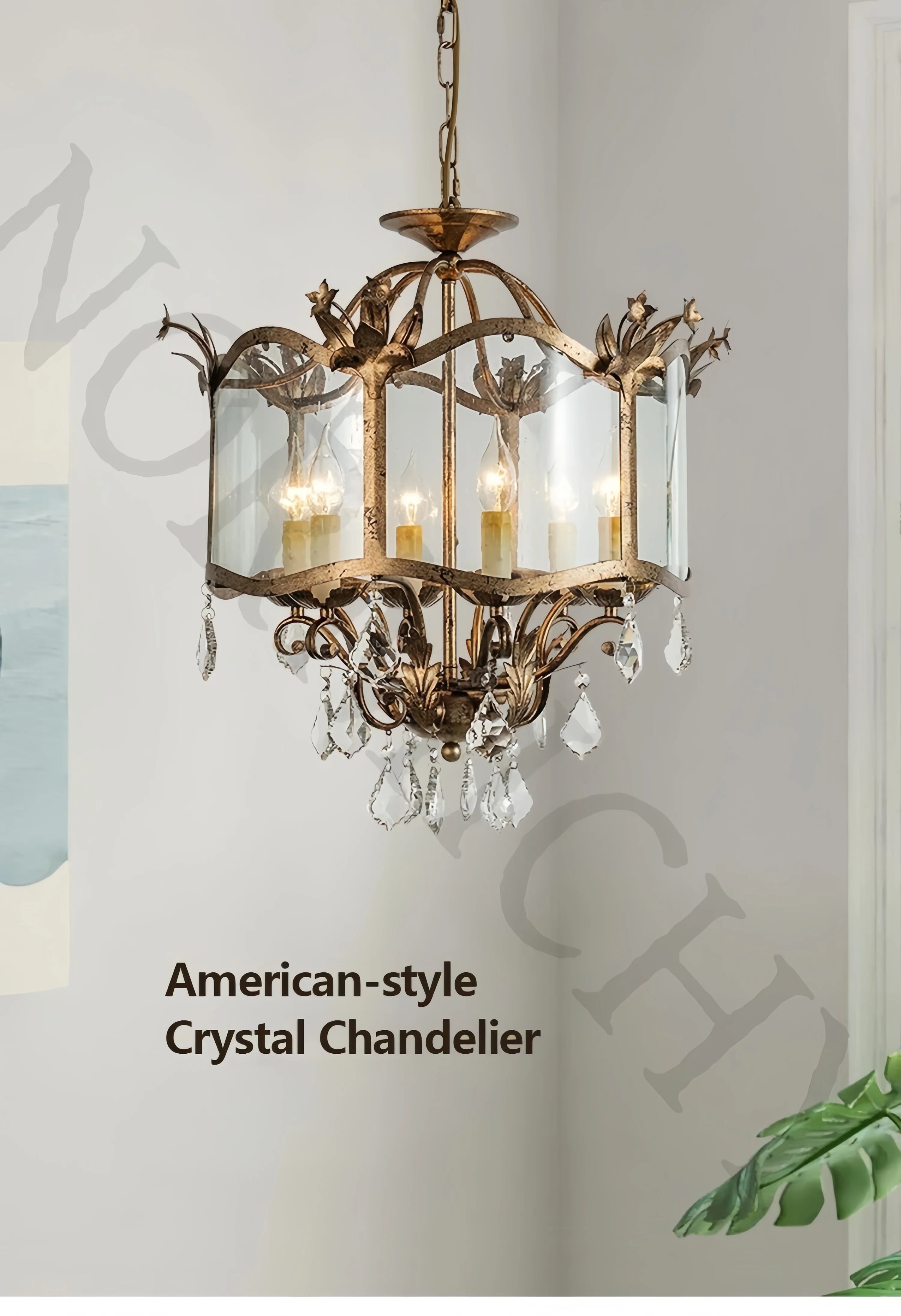 American Retro Crystal Pendant Chandelier – French Candle Style LED Lighting for Dining, Bedroom & Living Rooms